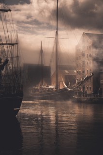 Tall Ships in Misty Harbor, Gloucester, England, United Kingdom