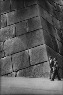 Two Men Walking by Imperial Palace Stone Wall, Tokyo, Japan