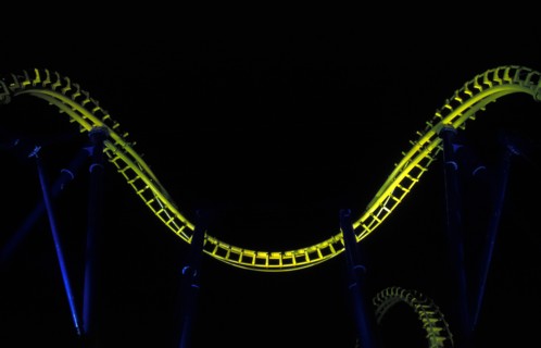 Yellow Roller Coaster at Night, Detail