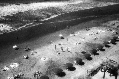 Group of People on Sandy Beach, High Angle View