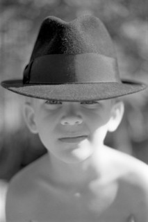 Young Boy Wearing Fedora Hat, Portrait