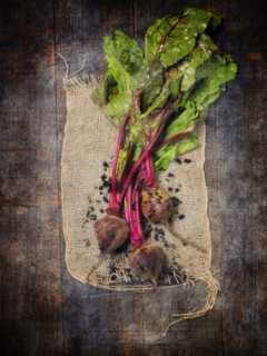 Fresh Beets on Burlap Fabric