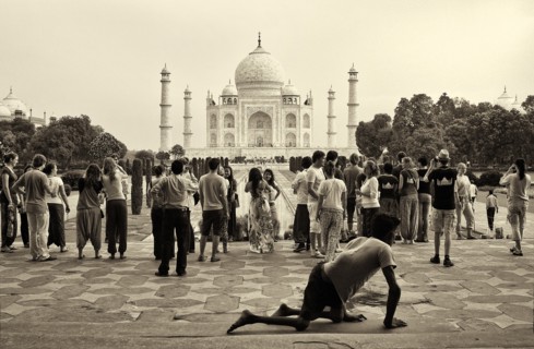 Tourists With Taj Mahal in Background, Agra, India