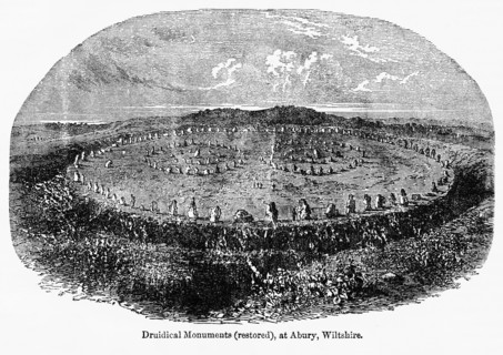Druidical Monuments (restored), at Abury, Witshire, Illustration from John Cassell's Illustrated History of England, Vol. I from the earliest period to the reign of Edward the Fourth, Cassell, Petter ...