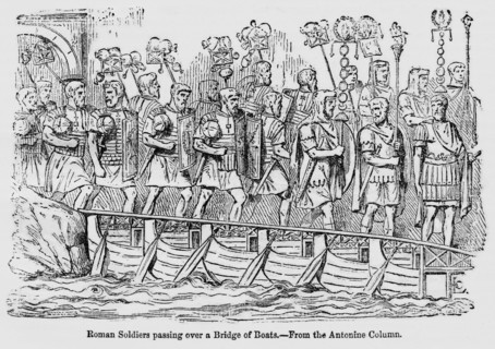 Roman Soldiers Passing over a Bridge of Boats, From the Antonine Column, Illustration from John Cassell's Illustrated History of England, Vol. I from the earliest period to the reign of Edward the Fou...