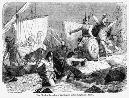 The Piratical Invasion of the Saxons under Hengist and Horsa, Illustration from John Cassell's Illustrated History of England, Vol. I from the earliest period to the reign of Edward the Fourth, Cassel...