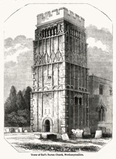 Tower of Earl’s Barton Church, Northamptonshire, Illustration from John Cassell's Illustrated History of England, Vol. I from the earliest period to the reign of Edward the Fourth, Cassell, Petter and...