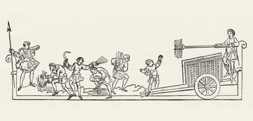 Anglo-Saxon Calendar, August, pre-Norman Conquest of 1066, Illustration from John Cassell's Illustrated History of England, Vol. I from the earliest period to the reign of Edward the Fourth, Cassell, ...