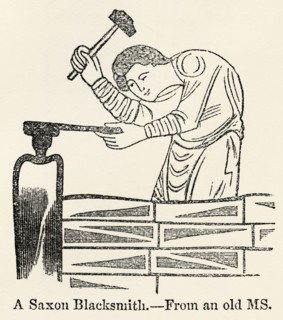 A Saxon Blacksmith - From an old MS, Illustration from John Cassell's Illustrated History of England, Vol. I from the earliest period to the reign of Edward the Fourth, Cassell, Petter and Galpin, 185...