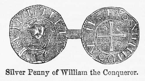 Silver Penny of William the Conqueror, Illustration from John Cassell's Illustrated History of England, Vol. I from the earliest period to the reign of Edward the Fourth, Cassell, Petter and Galpin, 1...