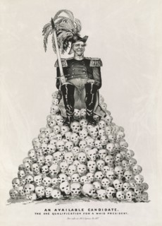 An Available Candidate--the one Qualification for a Whig President, Man in Military Uniform, either Zachary Taylor or Winfield Scott who were both Contenders for the Whig Nomination, Holding a Blood-S...