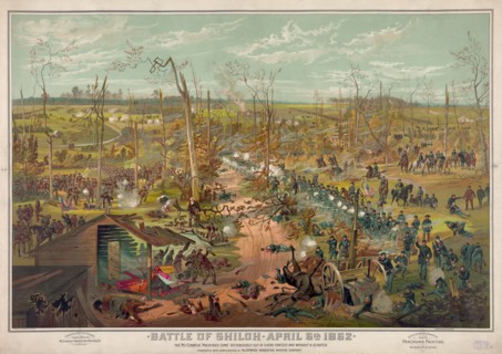 Battle of Shiloh, April 6th 1862, McCormick Harvester & Twine Binder Advertisement from a Théophile Poilpot Panorama Painting, Lithograph, Cosack & Co., 1885