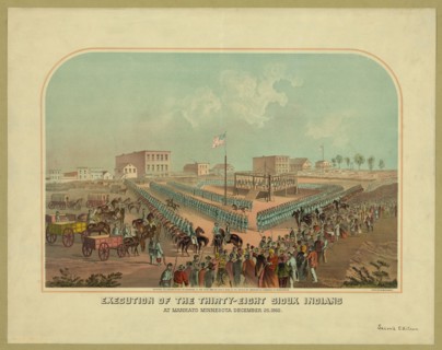 Execution of the Thirty-Eight Sioux Indians at Mankato, Minnesota, December 26, 1862, Lithograph, Hayes Litho. Co., Buffalo, NY, 1883