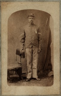 African-American Man, Possibly a Buffalo Soldier, Full-Length Portrait, Cantonment, Indian Territory, Mosser & Snell, 1860's