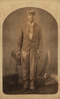 African-American Man, Possibly a Buffalo Soldier, Full-Length Portrait, Cantonment, Indian Territory, Mosser & Snell, 1860's