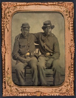 Two African American Union Soldiers, Seated Portrait with Arms around Each other's Shoulders, William A. Gladstone Collection of African American Photographs, 1860's