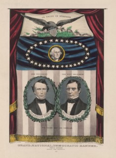 Presidential Campaign Banner, Bust Portraits for President, Franklin Pierce, President, For Vice President, William R. King, George Washington, Grand, National, Democratic Banner, Press Onward, Portra...