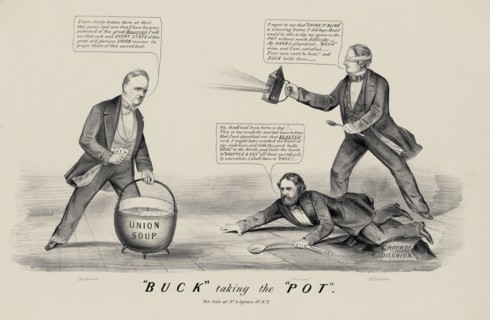 "Buck" Taking the "Pot", Political Cartoon, Currier and Ives, 1856