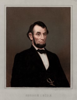 Half Length Portrait of U.S. President Abraham Lincoln, Lithograph and Printed in Oil Colors by J. Hagelberg, Berlin, 1860's