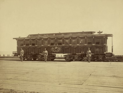 Abraham Lincoln's Railroad Funeral Car, Photograph by Samuel Montague Fassett, 1865