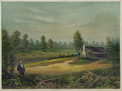 Pioneer Home of Abraham Lincoln, Lithograph, Published by John House, 1890