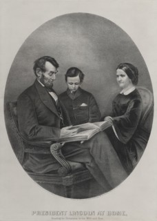 President Lincoln at Home, Reading the Scriptures to his Wife and Son, Currier & Ives, 1865