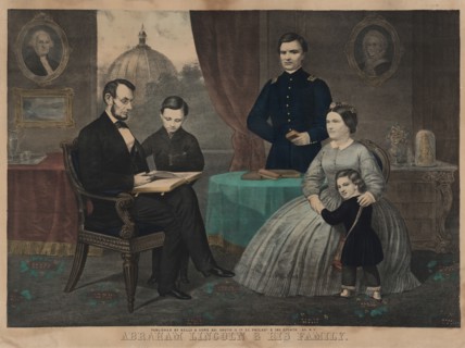 Abraham Lincoln and his Family, from Left Abraham Lincoln, William Lincoln, Robert Lincoln, Mary Todd Lincoln, Thomas Lincoln, Lithograph Published by Kelly & Sons, 1861