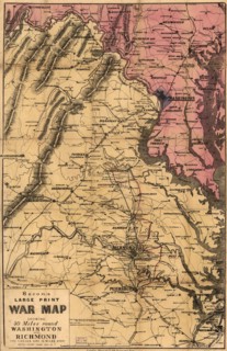 Bacon's Large Print War Map showing 50 miles round Washington and Richmond, Bacon & Co, London, 1864