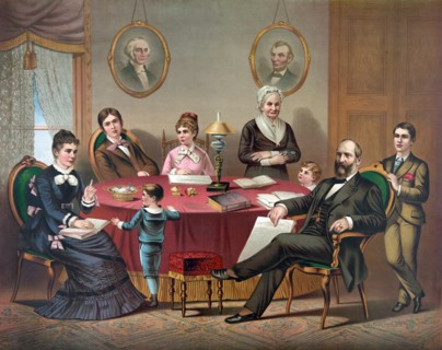 President James A. Garfield and Family, Full-length Portrait, Lithograph, 1881
