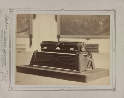 Remains of President Garfield lying in State in the Rotunda of the U.S. Capitol, Washington, DC, USA, Photograph by Charles Milton Bell, 1881