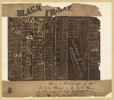 Black Board in  New York Gold Room Showing the Collapse of the Price of Gold, Handwritten Caption by James A. Garfield, Photograph, September 24, 1869