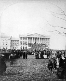 Crowd attending Inauguration of U.S. President Rutherford B. Hayes, Senate Wing of U.S. Capitol Building in Background, Washington DC, USA, Stereograph, March 5, 1877