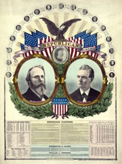 National Republican Chart Featuring Rutherford B. Hayes for President and William A. Wheeler for Vice President, including text of the Republican Platform and Statistical Data for past Presidential El...