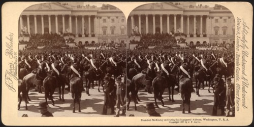 President McKinley delivering his inaugural address, Washington, U.S.A., Stereo Card, John F. Jarvis, March 4, 1897