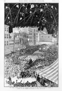 New York. Grand Ovation to Governor Cleveland in the city of Buffalo, October 2d. Scene on Main Street,  From sketches by C. Upham, Frank Leslie's Illustrated Newspaper, October 11, 1884