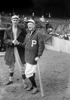 Ernie Shore (left), Boston Red Sox, and Grover Cleveland Alexander, Philadelphia Phillies, Shaking Hands during World Series, Philadelphia, Pennsylvania, USA, Bain News Service, 1915