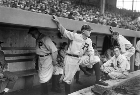 Grover Cleveland Alexander, Portrait Standing on Dugout Steps with Unidentified Players, Philadelphia Phillies, Bain News Service, 1917