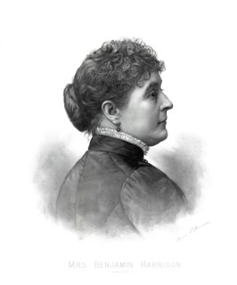 Caroline Harrison (1832-92), First Lady of the United States 1889-92, as Wife of U.S. President Benjamin Harrison, Illustration, Bufford's Son Lith. Co., 1888