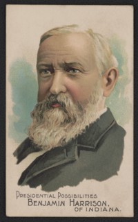 Presidential Possibilities, Benjamin Harrison of Indiana, Head and Shoulders Portrait, Lithograph by The Giles Company, Cigarette Card, W. Duke, Sons & Co., 1888