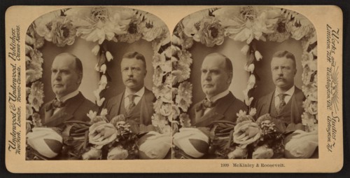 U.S. President William McKinley and Theodore Roosevelt during Presidential Election of 1900, Stereo Card, Underwood & Underwood, October 1900