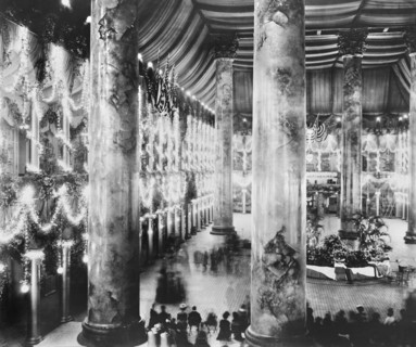 Inaugural decorations, U.S. President William McKinley inauguration, Pension Building, Washington DC, USA, Photograph by Francis Benjamin Johnston, March 4, 1897
