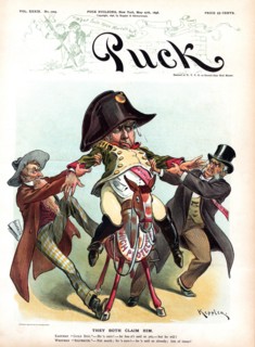"They Both Claim Him", Political Cartoon, Puck Magazine, Artwork by Udo J. Keppler, Published by Keppler & Schwartzmann, May 27, 1896