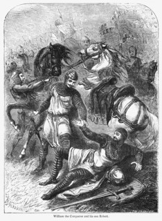 William the Conqueror and his son Robert, Illustration from John Cassell's Illustrated History of England, Vol. I from the earliest period to the reign of Edward the Fourth, Cassell, Petter and Galpin...