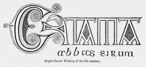 Anglo-Saxon Writing of the 6th century, Illustration from John Cassell's Illustrated History of England, Vol. I from the earliest period to the reign of Edward the Fourth, Cassell, Petter and Galpin, ...