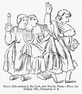 Dance (9th century), the Lyre, and Double Flute, From the Cotton, Manuscript, Cleopatra, C. 8, Illustration from John Cassell's Illustrated History of England, Vol. I from the earliest period to the r...