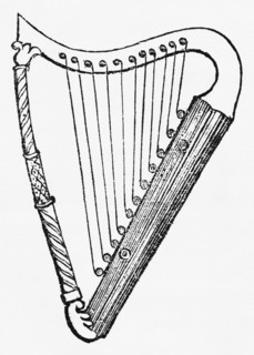 Saxon Harp of the Ninth Century, Illustration from John Cassell's Illustrated History of England, Vol. I from the earliest period to the reign of Edward the Fourth, Cassell, Petter and Galpin, 1857