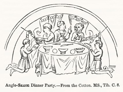 Anglo-Saxon Dinner Party, from the Cotton, MS., Tib. C. 8, Illustration from John Cassell's Illustrated History of England, Vol. I from the earliest period to the reign of Edward the Fourth, Cassell, ...