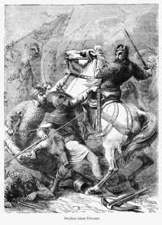 Stephen taken Prisoner, King Stephen I of England taken Prisoner by Robert of Gloucester, Illustration from John Cassell's Illustrated History of England, Vol. I from the earliest period to the reign ...