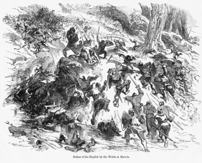 Defeat of the English by the Welsh at Berwin, Illustration from John Cassell's Illustrated History of England, Vol. I from the earliest period to the reign of Edward the Fourth, Cassell, Petter and Ga...