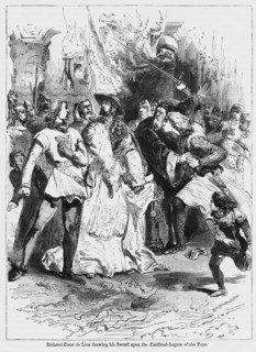Richard Coeur de Lion drawing his Sword upon the Cardinal-Legate of the Pope, Illustration from John Cassell's Illustrated History of England, Vol. I from the earliest period to the reign of Edward th...